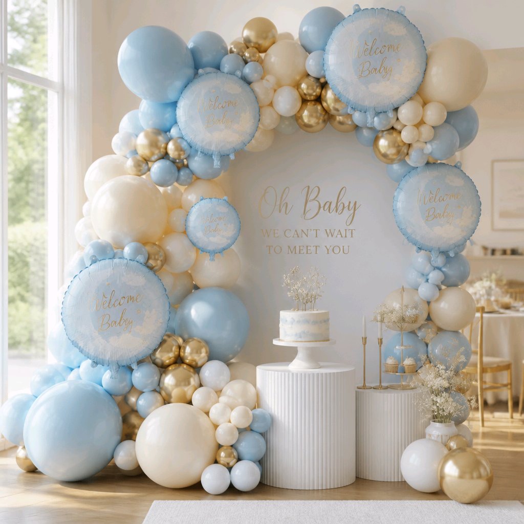 GLOBO ESFERA FRASE "WELCOME BABY" AZUL BABY SHOWER