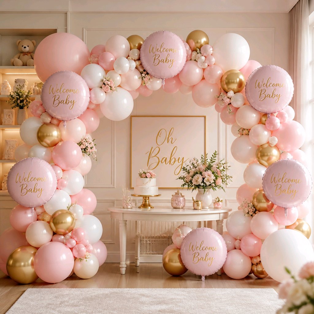 GLOBO ESFERA FRASE "WELCOME BABY" ROSA BAY SHOWER